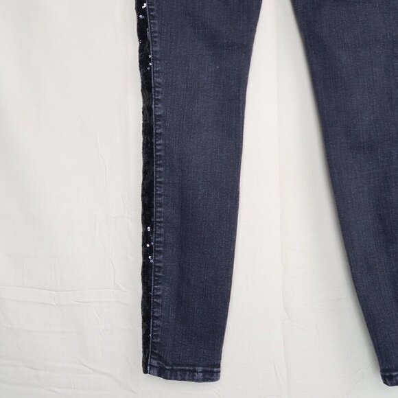 2b Bebe Jeans Womens 25 Skinny Low Rise Jeans Black Sequins Embellished Sides - Picture 7 of 11